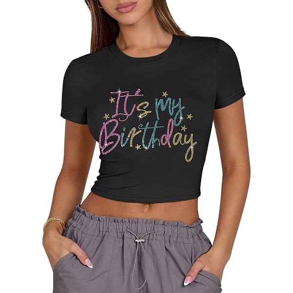 Woxlica Birthday Crop Top for Women Birthday Baddie Shirt Y2K